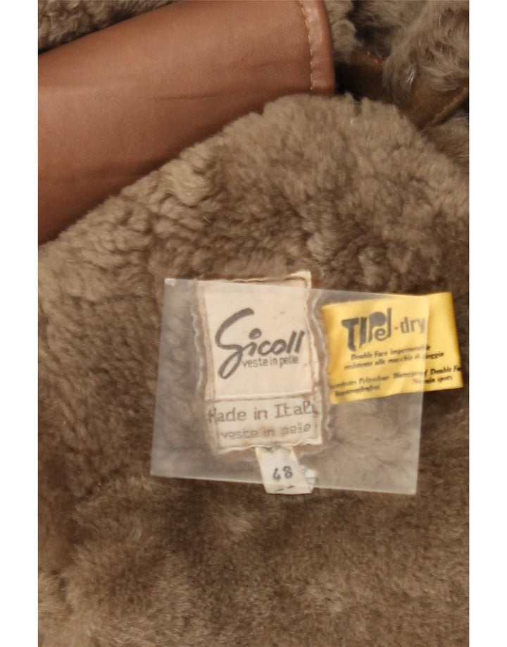 Pardesiu din shearling vintage pentru bărbați IT 48 din piele maro medie