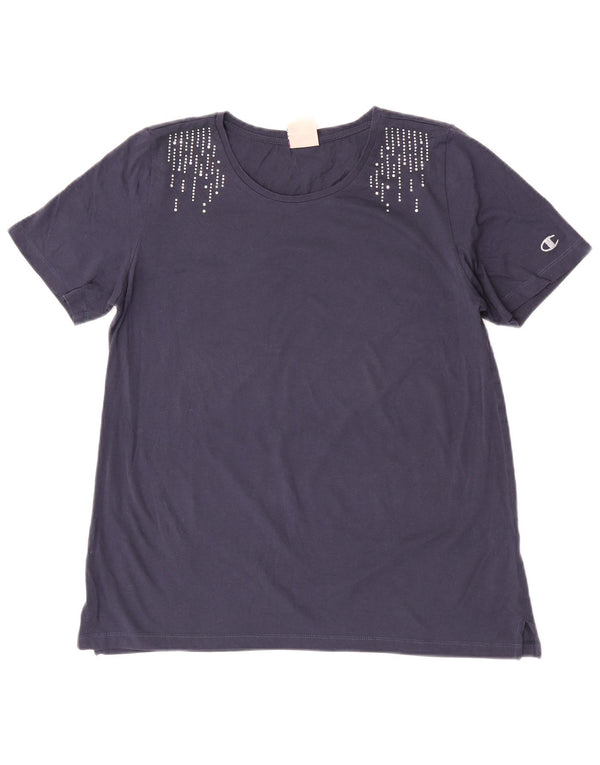 Champion Womens Graphic T-Shirt Top UK 14 Large Navy Blue