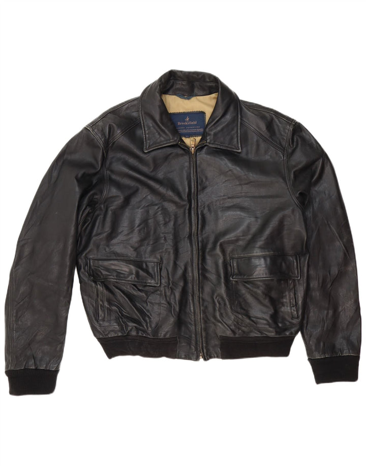 Jachetă de piele pentru bărbați Brooksfield UK 40 mare, neagră, clasică din piele