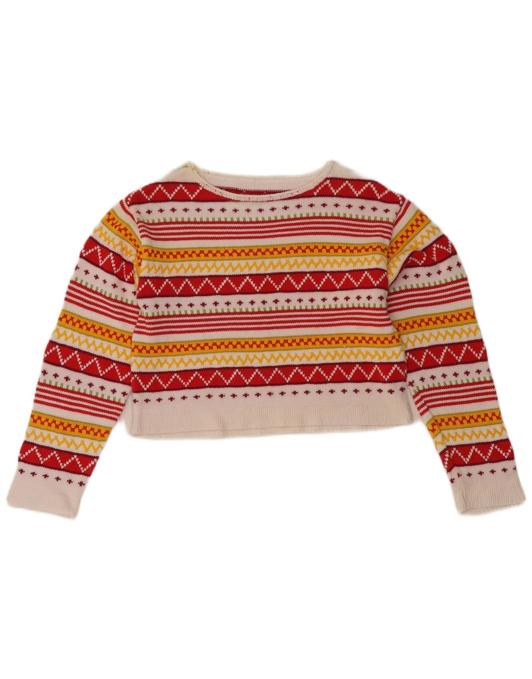 Pulover vintage pentru femei cu gât de barcă UK 12 mediu multicolor