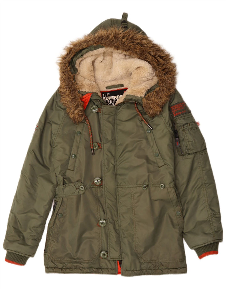 Jachetă parka cu glugă pentru bărbați SUPERDRY UK 36 Nylon verde mic