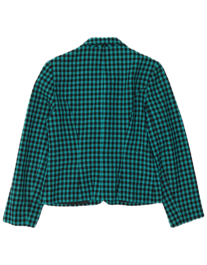 Jachetă pentru femei VINTAGE cu 7 nasturi, UK 12 Medium Green Gingham Lână