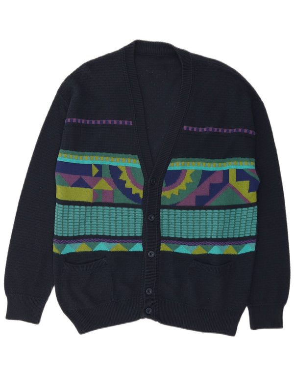 Cardigan Vintage pentru bărbați, mare, din bumbac geometric, albastru