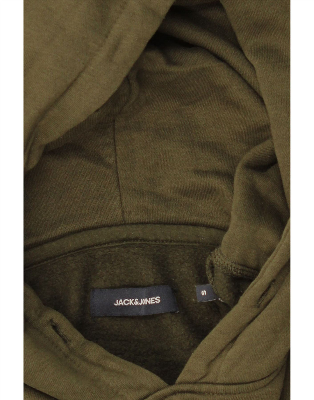 JACK & JONES Mens Graphic Hoodie Jumper Small Khaki Colourblock Polyester Vintage Jack & Jones and Second-Hand Jack & Jones from Messina Hembry 