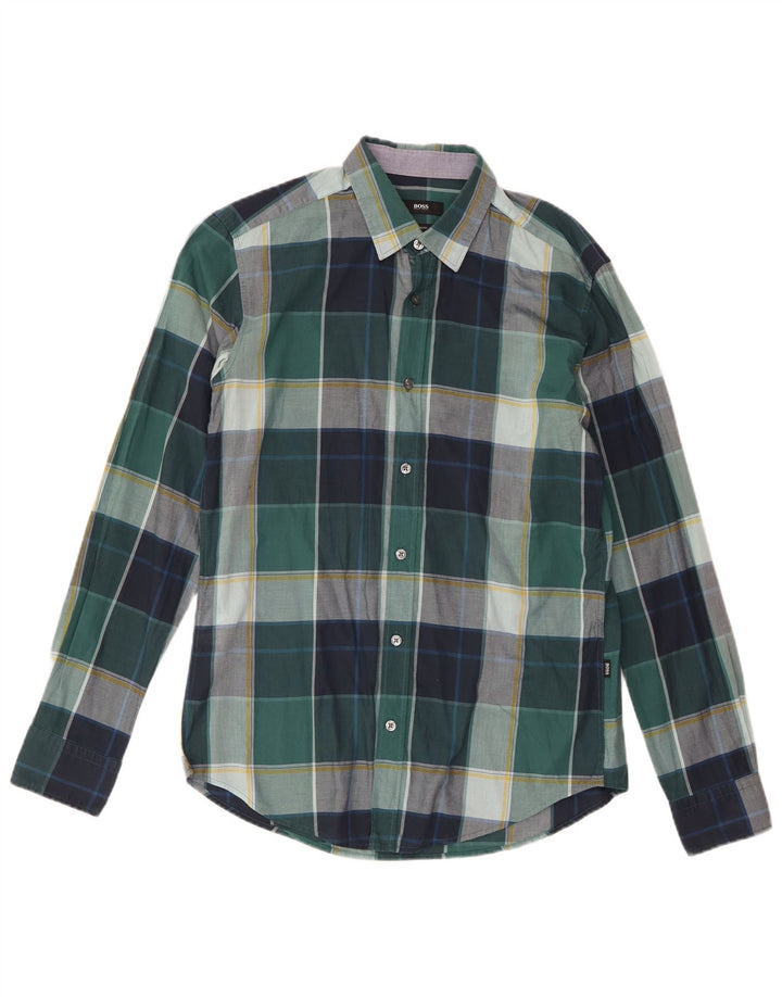Cămașă pentru bărbați Hugo Boss Slim Fit, bumbac verde mediu cu carouri
