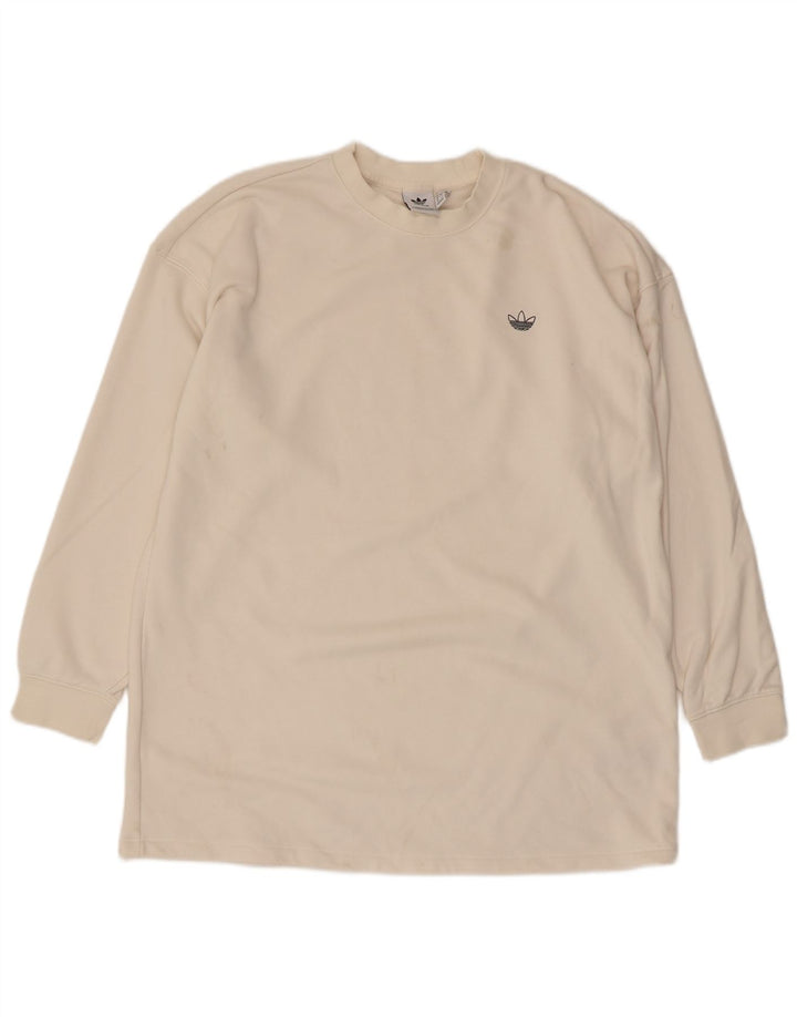 Pulover supradimensionat cu grafic pentru femei Adidas UK 12 Bumbac alb mediu
