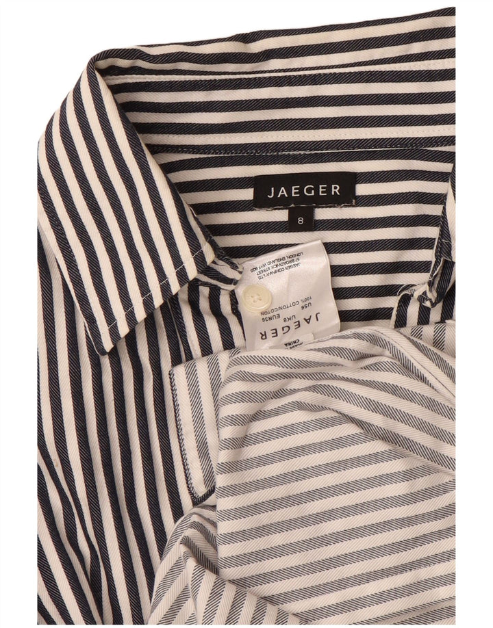 JAEGER Womens Shirt UK 8 Small Blue Pinstripe Cotton