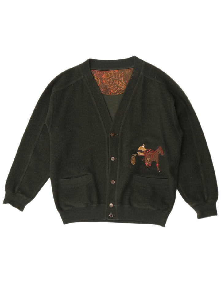Pulover Cardigan Vintage pentru bărbați, lână verde mare