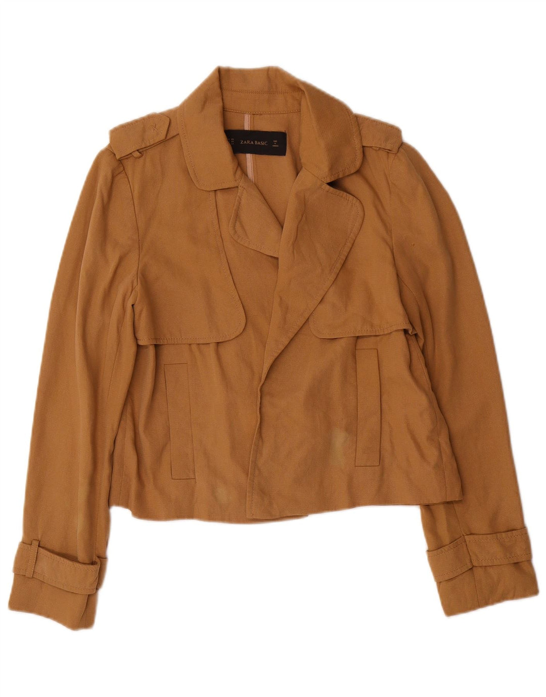 Jachetă Blazer Oversized Crop Open pentru femei Zara UK 6 XS Maro Lyocell
