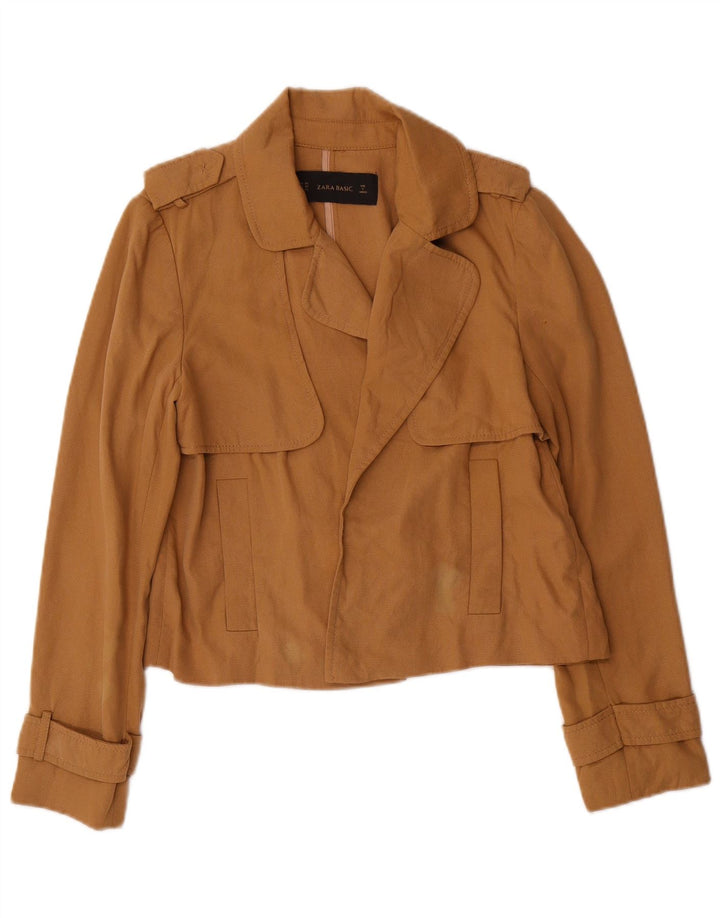 Jachetă Blazer Oversized Crop Open pentru femei Zara UK 6 XS Maro Lyocell