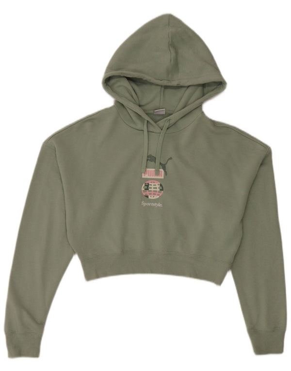 Jumper Puma Oversized Crop Graphic Hoodie pentru femei UK 10 Bumbac verde mic
