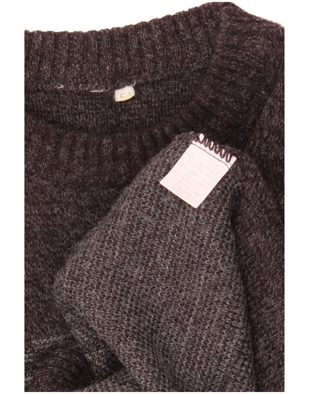 Pulover VINTAGE pentru bărbați cu gât roșu IT 54 XL gri din lână Fair Isle