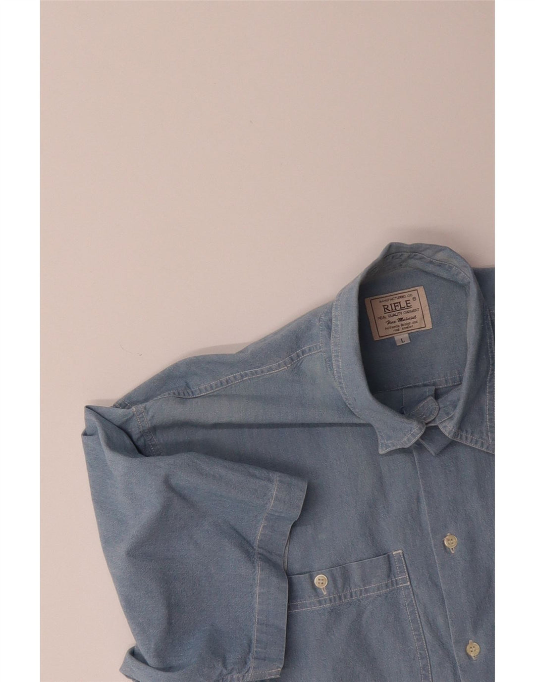 RIFLE Mens Short Sleeve Shirt Large Blue Cotton Vintage Rifle and Second-Hand Rifle from Messina Hembry 