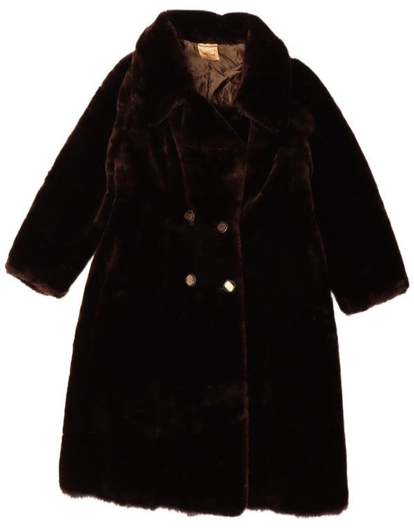 Palton de damă vintage din blană artificială cu două pieptări IT 50 XL maro