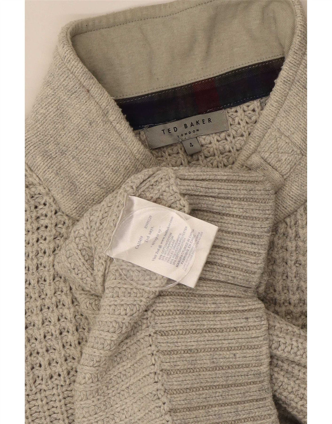 Pulover pentru bărbați Ted Baker, cu gât cu nasturi, mărime 4, bumbac gri mare
