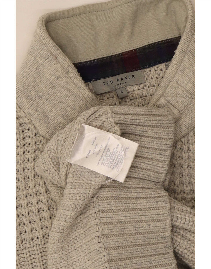Pulover pentru bărbați Ted Baker, cu gât cu nasturi, mărime 4, bumbac gri mare
