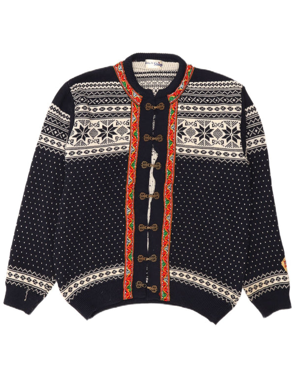 Pulover Cardigan Vintage pentru femei UK 20 2XL Bleumarin Fair Isle