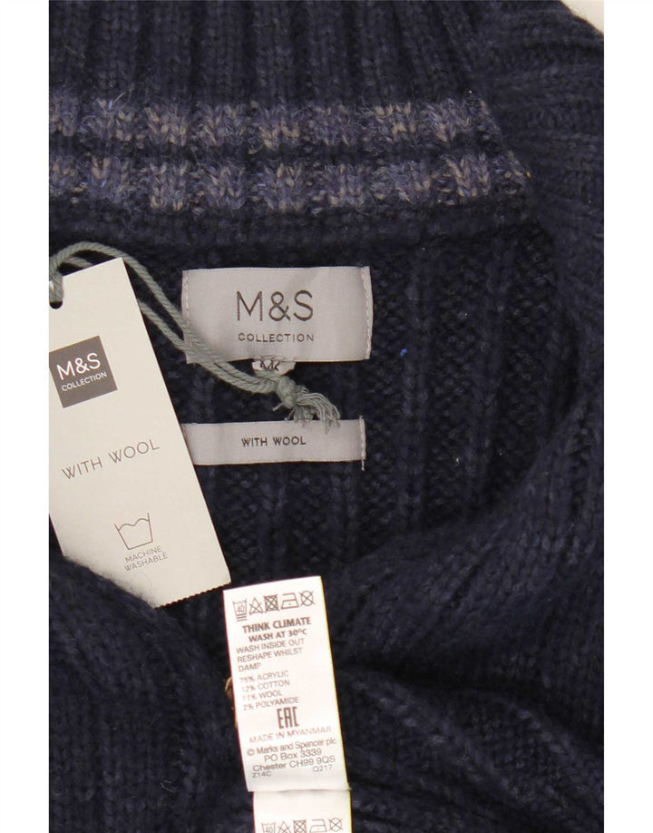 Pulover pentru bărbați Marks & Spencer, cu fermoar și gât, 2XL, acrilic, albastru bleumarin