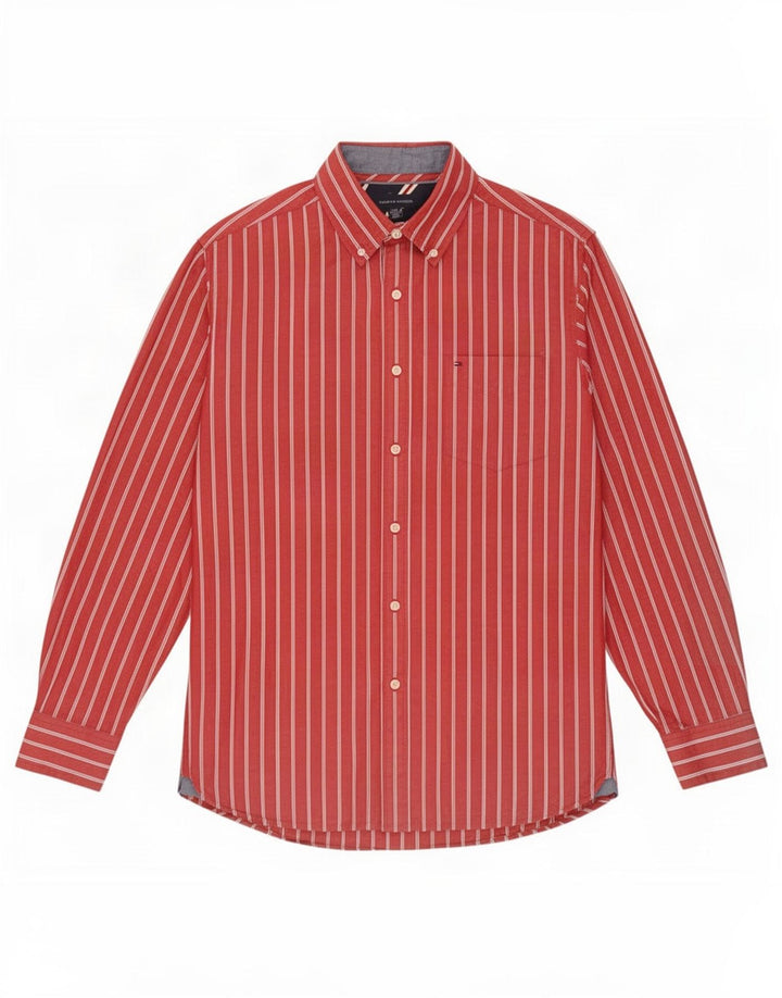 Cămașă Tommy Hilfiger pentru bărbați, bumbac cu dungi roșii medii
