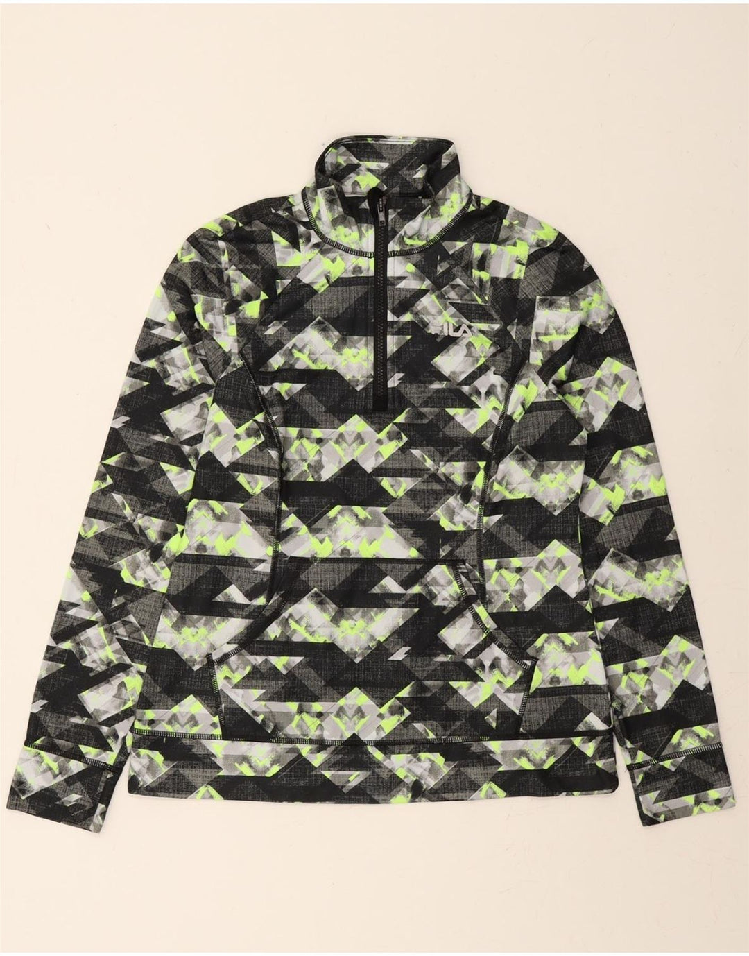 FILA Womens Zip Neck Pullover Tracksuit Top UK 10 Small Black Geometric Vintage Fila and Second-Hand Fila from Messina Hembry 