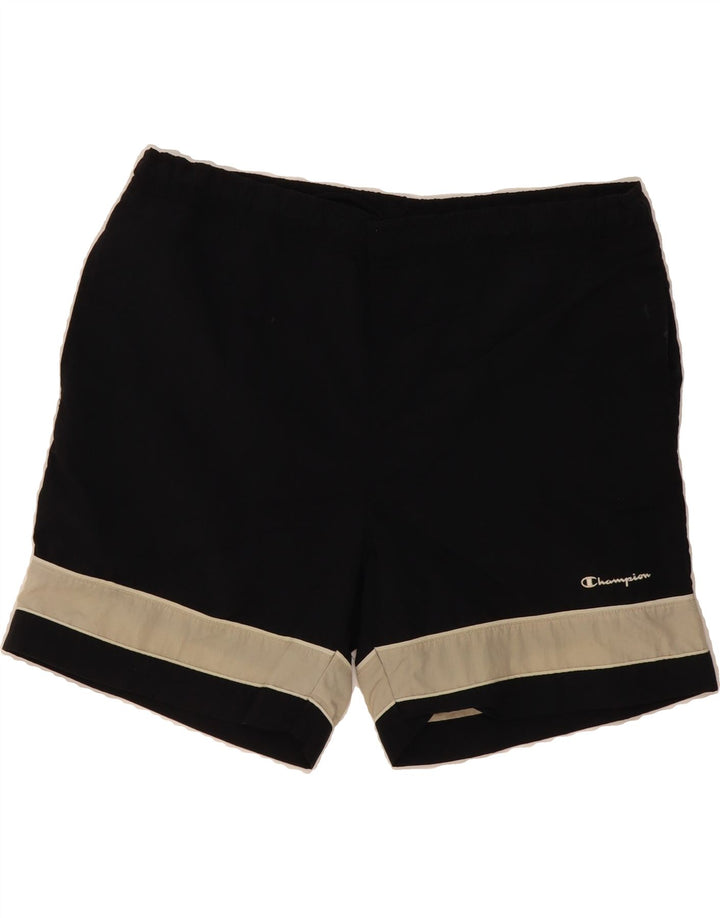 CHAMPION Mens Sport Shorts XL  Black Striped Polyester Vintage Champion and Second-Hand Champion from Messina Hembry 