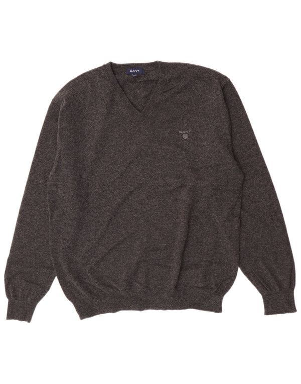 Pulover cu decolteu în V Gant pentru bărbați, 2XL, lână de miel gri