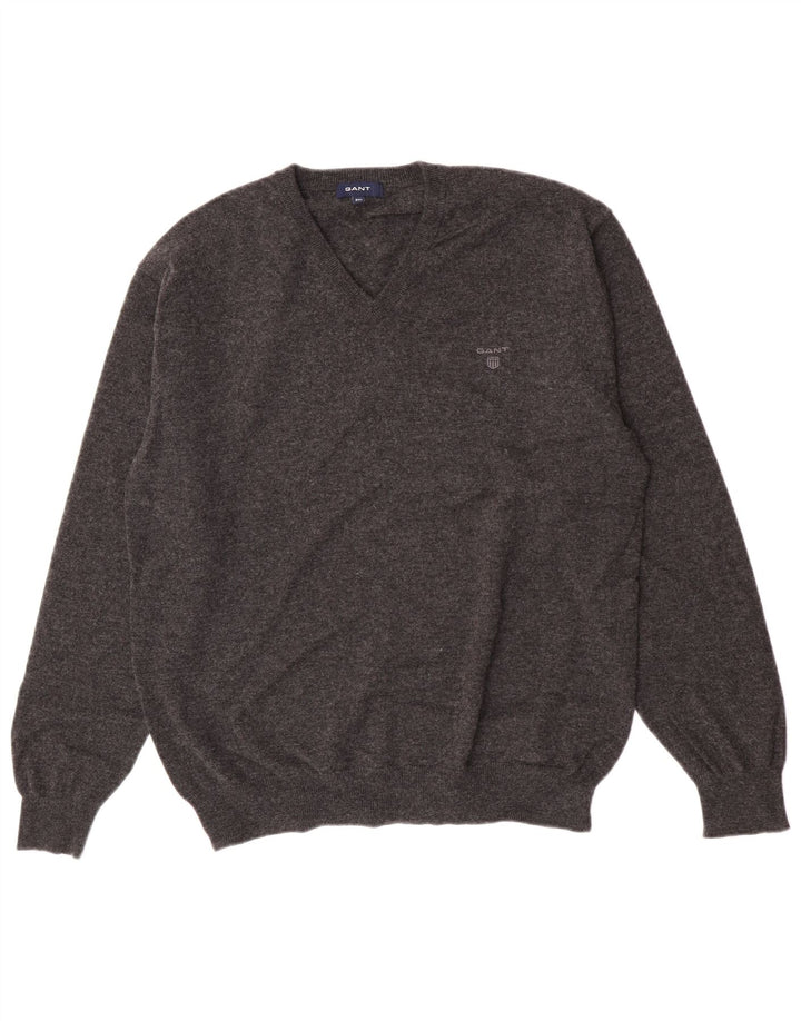 Pulover cu decolteu în V Gant pentru bărbați, 2XL, lână de miel gri