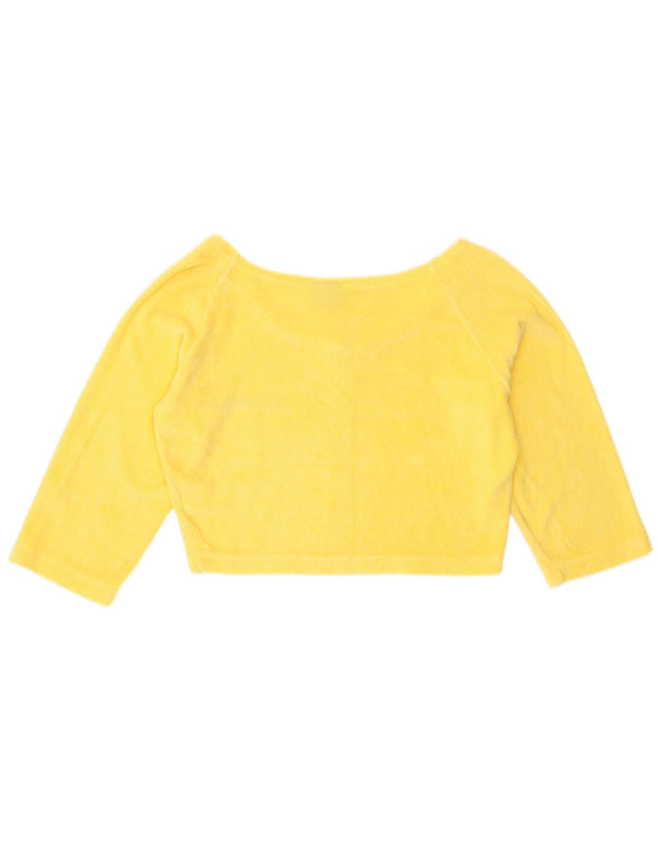 Crop top cu mâneci 3/4 pentru femei, Uncle Sam, UK 12, bumbac galben mediu