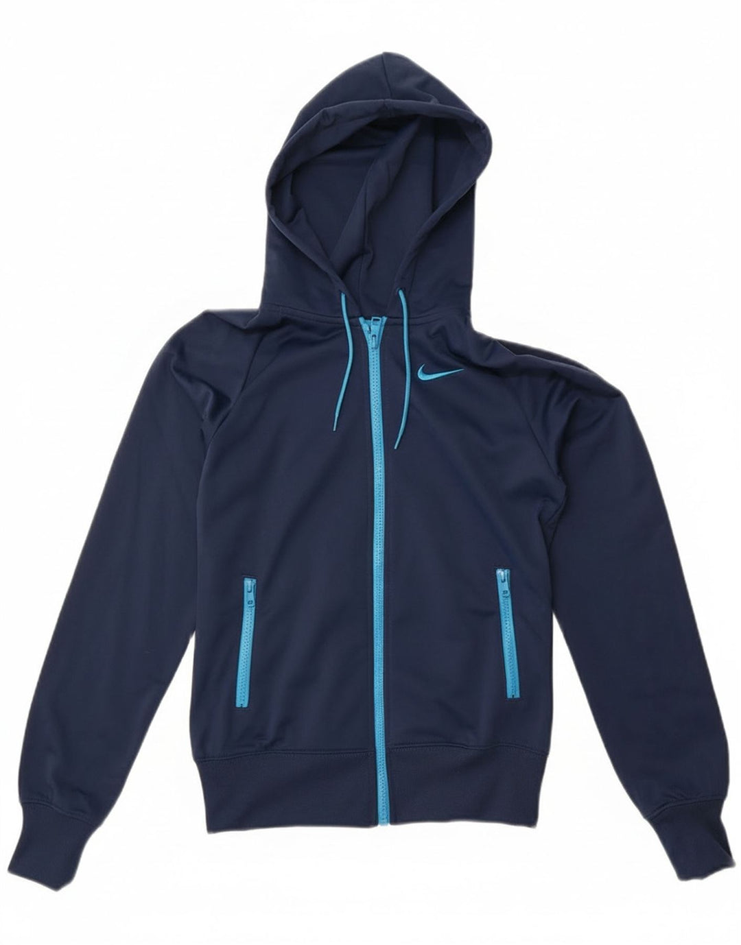 Pulover Nike pentru femei, cu fermoar, cu glugă, UK 10, poliester bleumarin mic