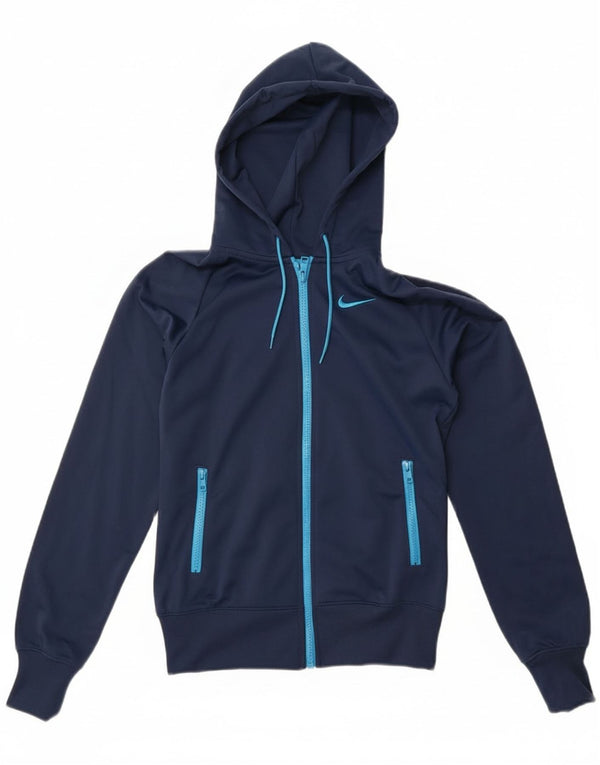 Pulover Nike pentru femei, cu fermoar, cu glugă, UK 10, poliester bleumarin mic