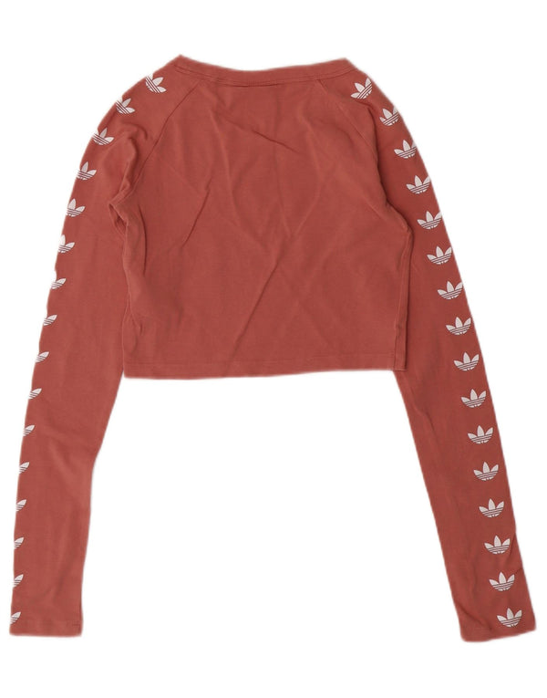 ADIDAS Crop Graphic Top pentru femei cu mânecă lungă UK 6 XS bumbac roz