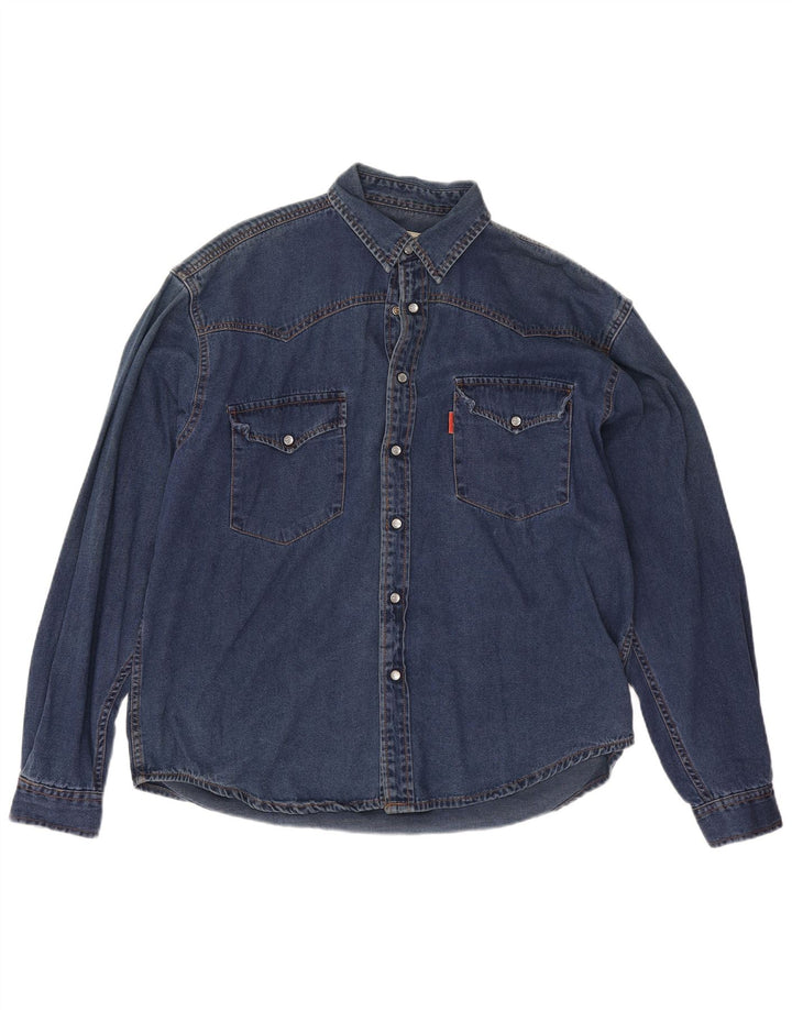 Cămașă din denim vintage pentru bărbați, bumbac albastru mediu