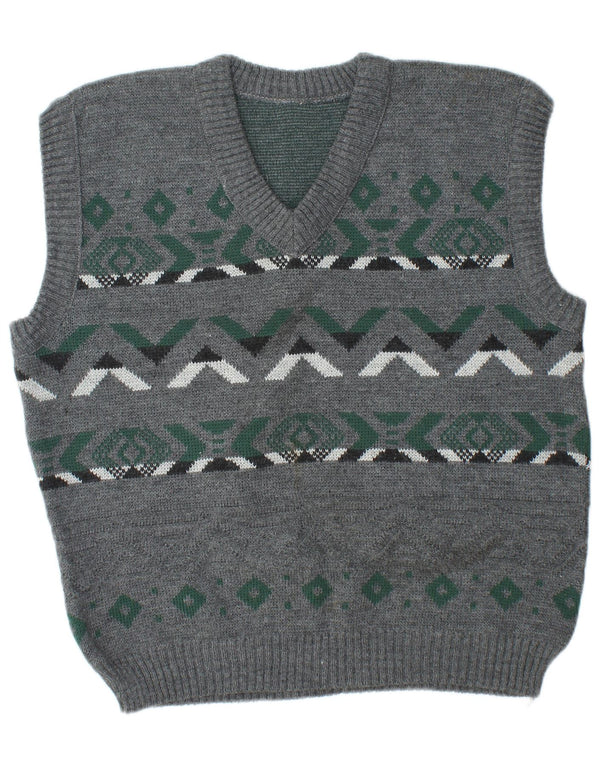Vestă Vintage pentru bărbați Tank Top Large Gri Fair Isle