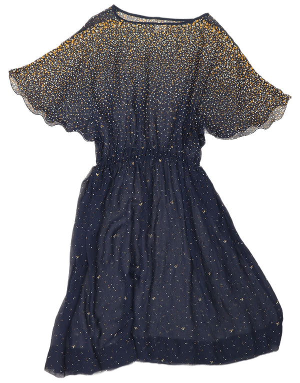 VINTAGE Rochie Maxi pentru femei Batwing UK 18 XL Bleumarin Acetat cu pete