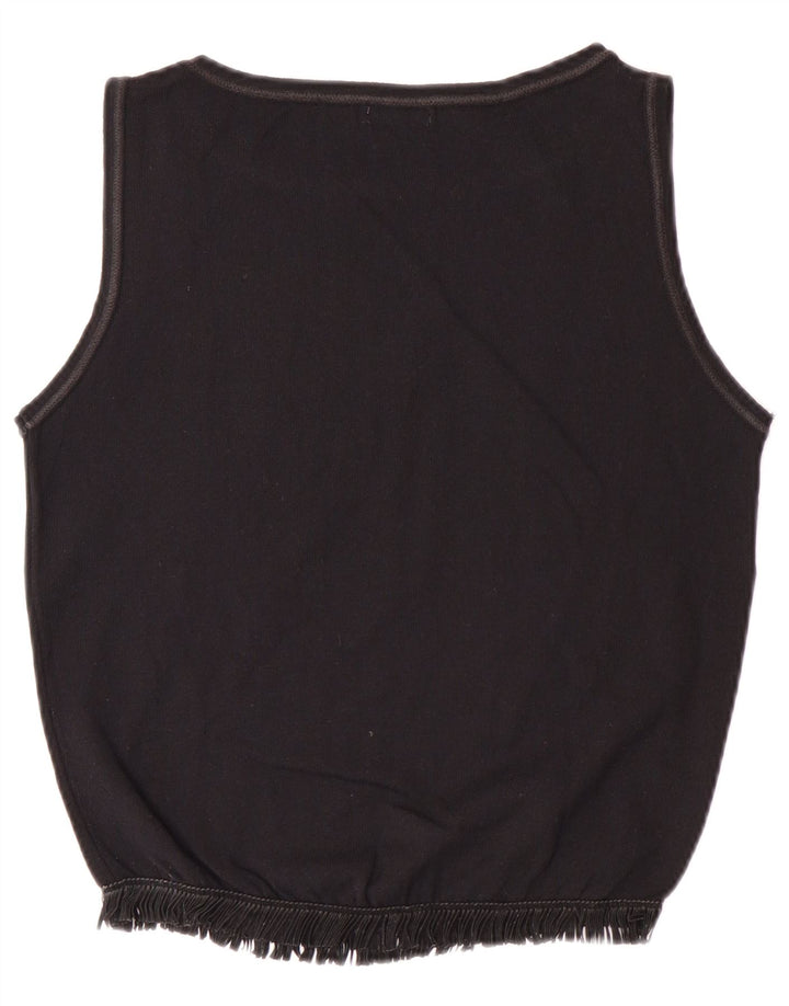 BENETTON Crop Vest Top pentru femei UK 12 Medium Black Poliamidă