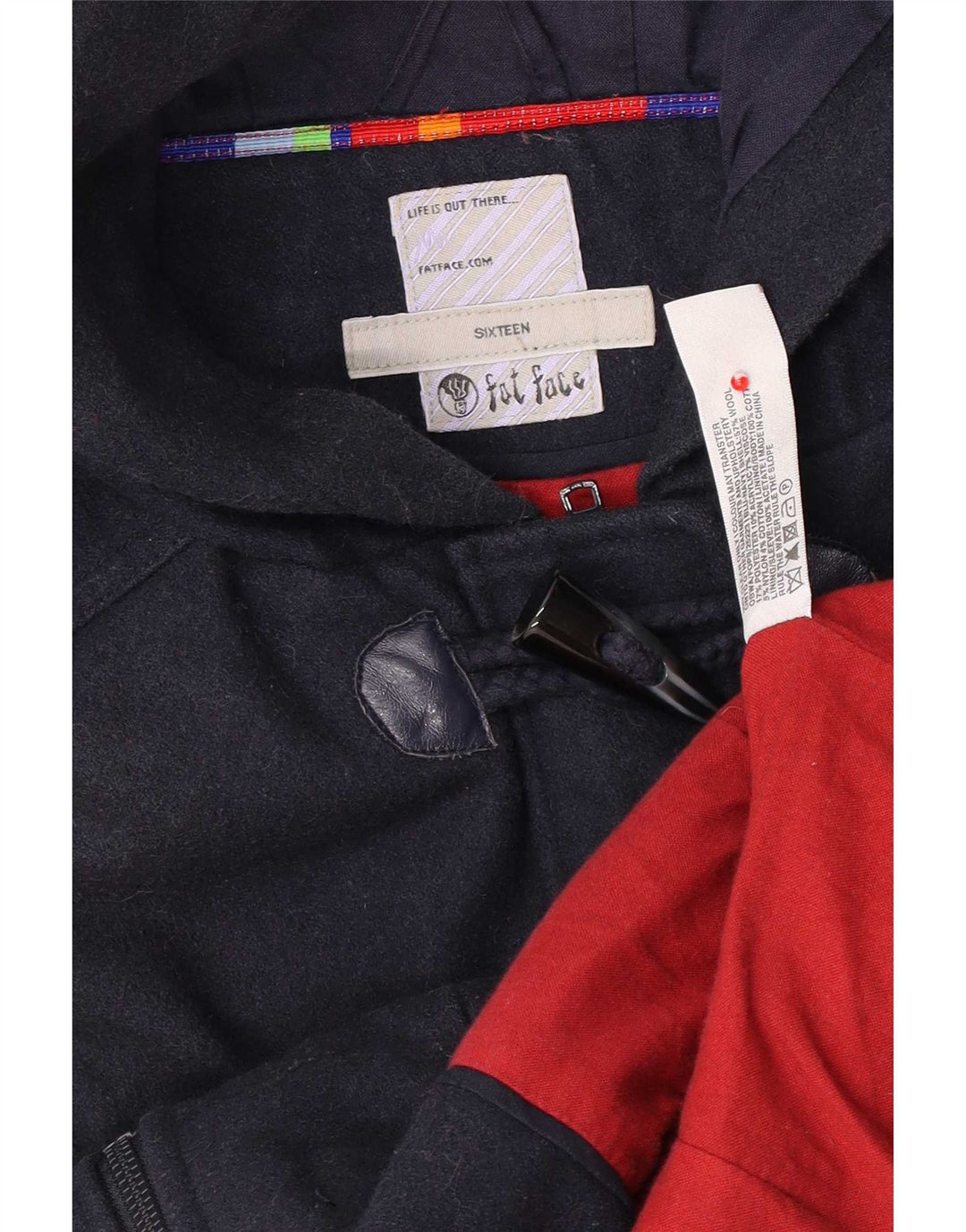 Jachetă duffle cu glugă pentru femei Fat Face UK 16 mare, lână bleumarin