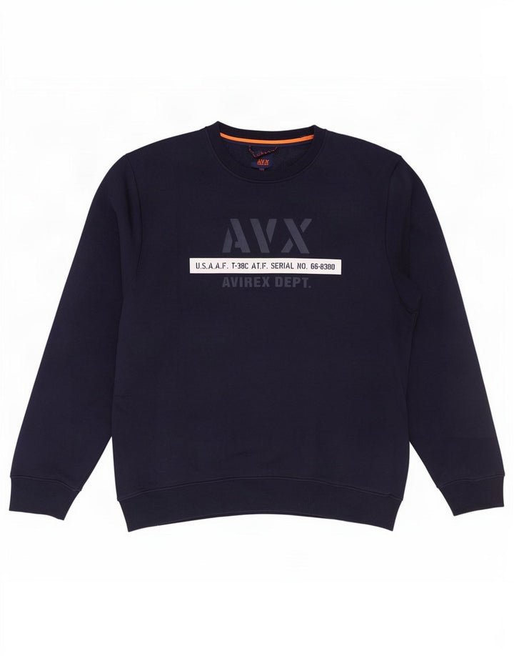 Pulover grafic pentru bărbați Avirex, 2XL, poliester bleumarin