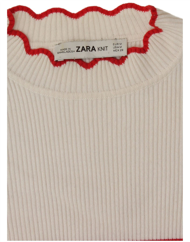 Crop Top pentru femei Zara cu mânecă lungă UK 12 Medium White Striped