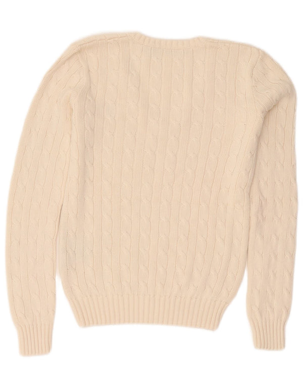 Pulover pentru femei Ralph Lauren cu decolteu în V UK 10 mic bumbac alb