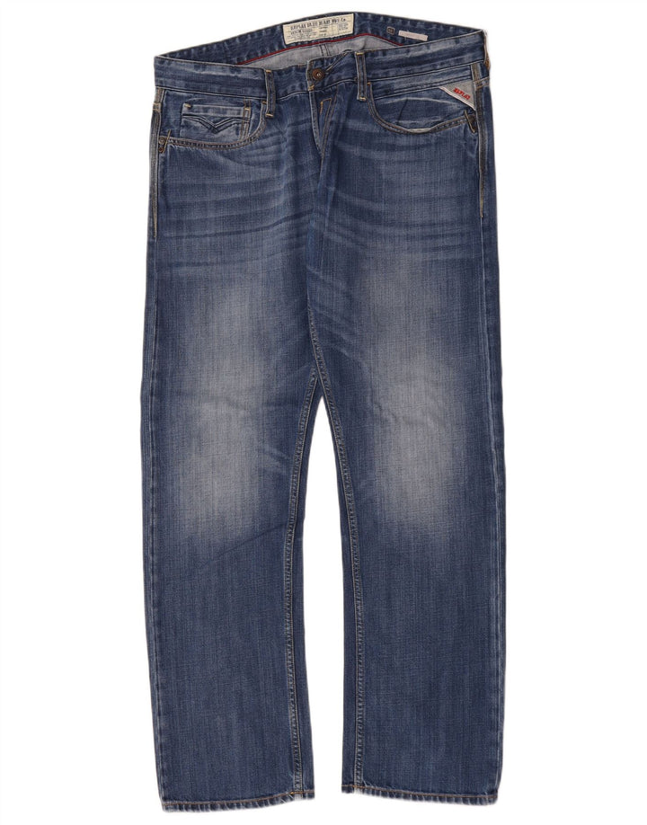 Replay Newbill Straight Jeans W34 L30 albastru pentru bărbați