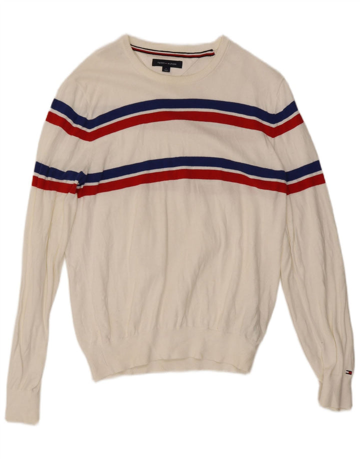 Pulover Tommy Hilfiger pentru bărbați cu decolteu rotund, alb mediu, bloc de culoare