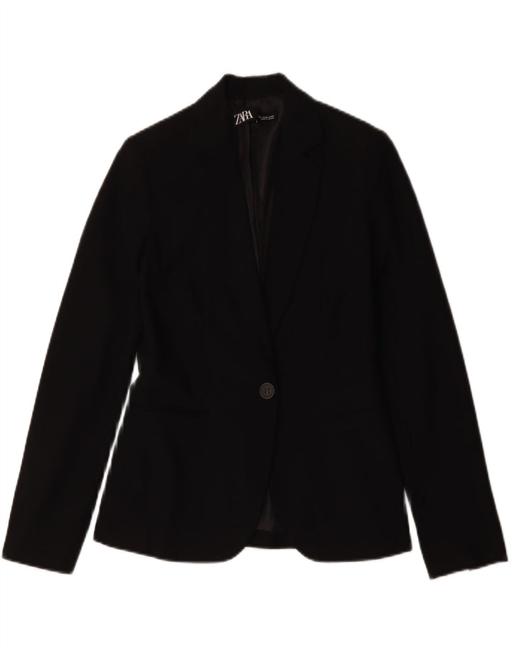 Blazer pentru femei Zara cu 1 nasture EU 34 2XS Poliester negru