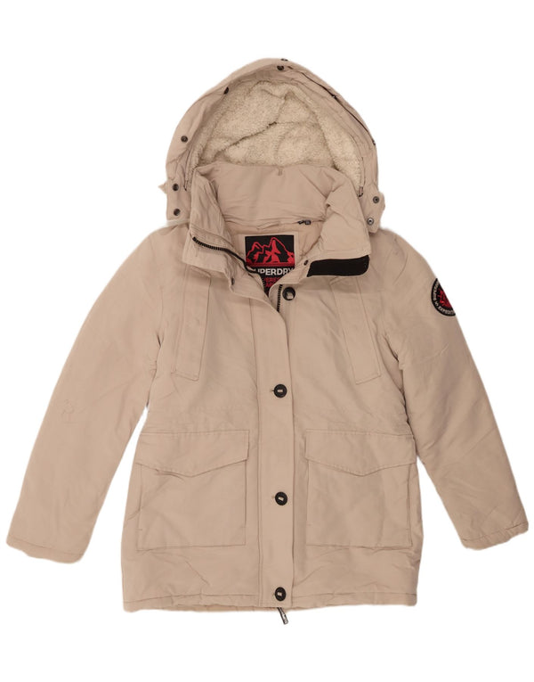 Jachetă parka cu glugă Superdry pentru femei UK 12 Bej mediu