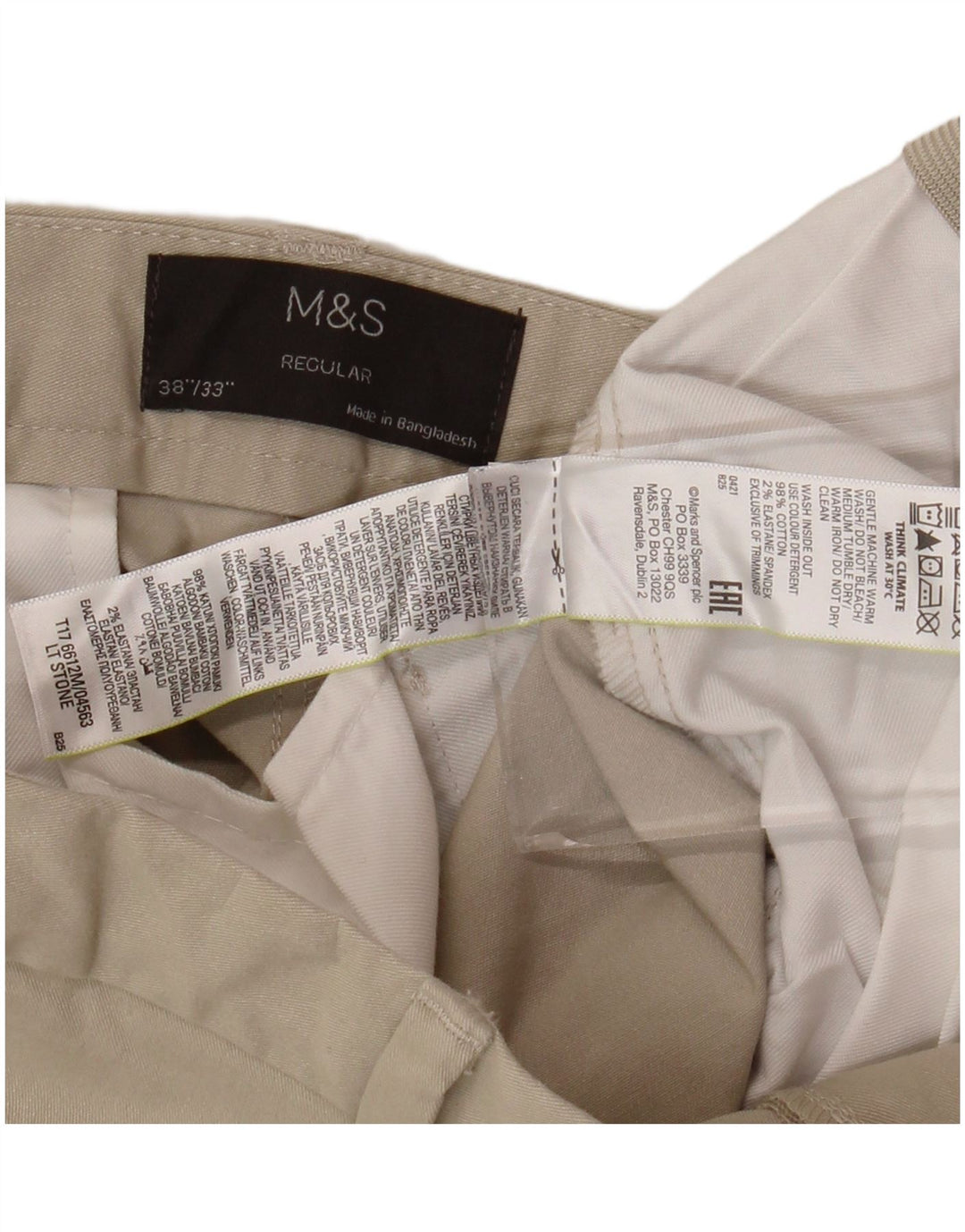 MARKS & SPENCER Pantaloni chino drepți pentru bărbați L38 L33 bumbac bej