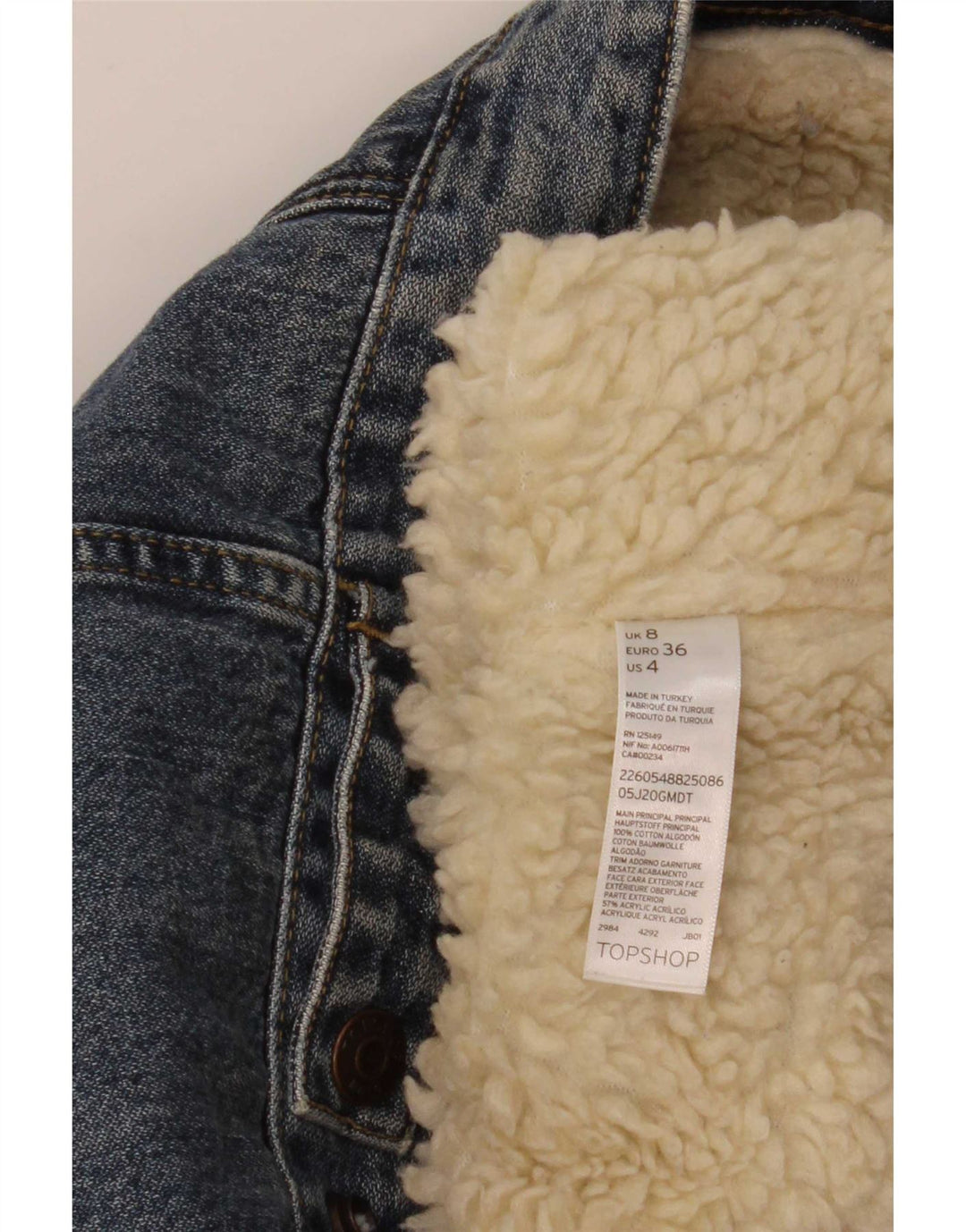 Topshop Jachetă de blugi Sherpa pentru femei UK 8 Small Blue Bumbac