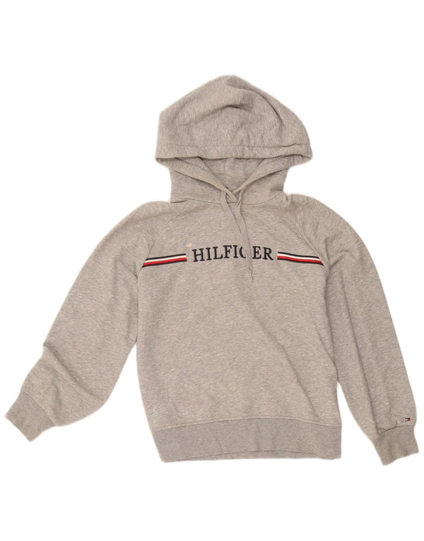 Pulover cu glugă supradimensionat cu grafic Tommy Hilfiger pentru femei UK 6 XS Gri cu dungi
