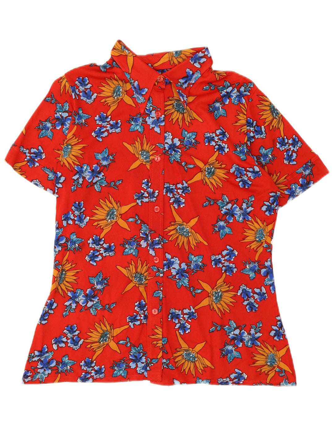 Cămașă vintage cu mânecă scurtă pentru femei UK 12 Medium Red Floral