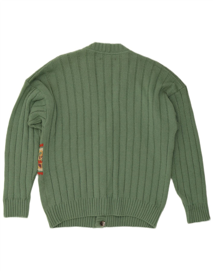 Pulover cardigan pentru bărbați VINTAGE IT 50 Lână geometrică verde medie