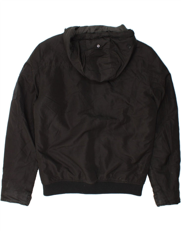 JACK & JONES Mens Hooded Bomber Jacket UK 40 Large Black Polyester Vintage Jack & Jones and Second-Hand Jack & Jones from Messina Hembry 