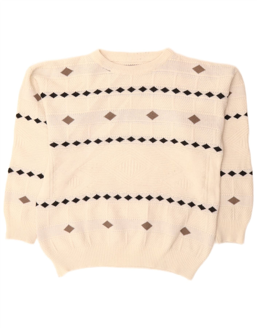 Pulover vintage pentru bărbați cu gâtul turnat XL alb Argyle/Diamond
